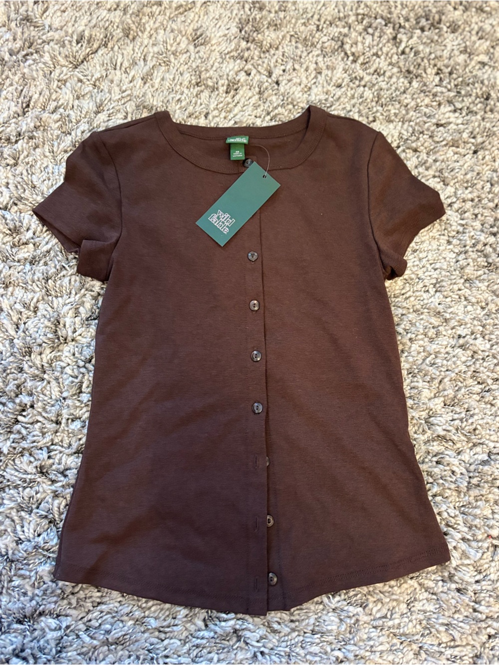 Target Brown Short-Sleeve Button-Front Ribbed Top